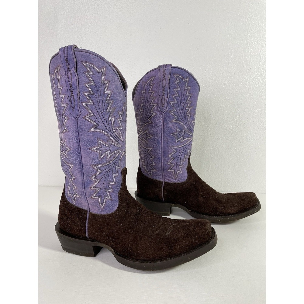Allens Boots Azulado Abby Purple Suede Leather Woman's 7.5B Western Square Toe